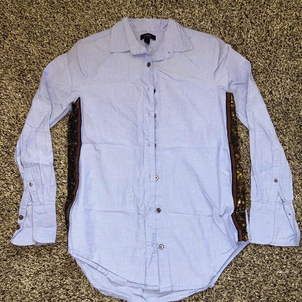 J. Crew Sequin & Light Blue Casual Button Down Shirt